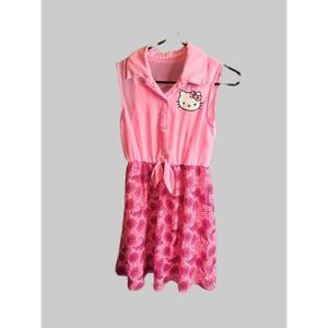 Hello‎ Kitty Sanrio Dress Girls Size L Pink Floral Sleeveless Button Up Cute